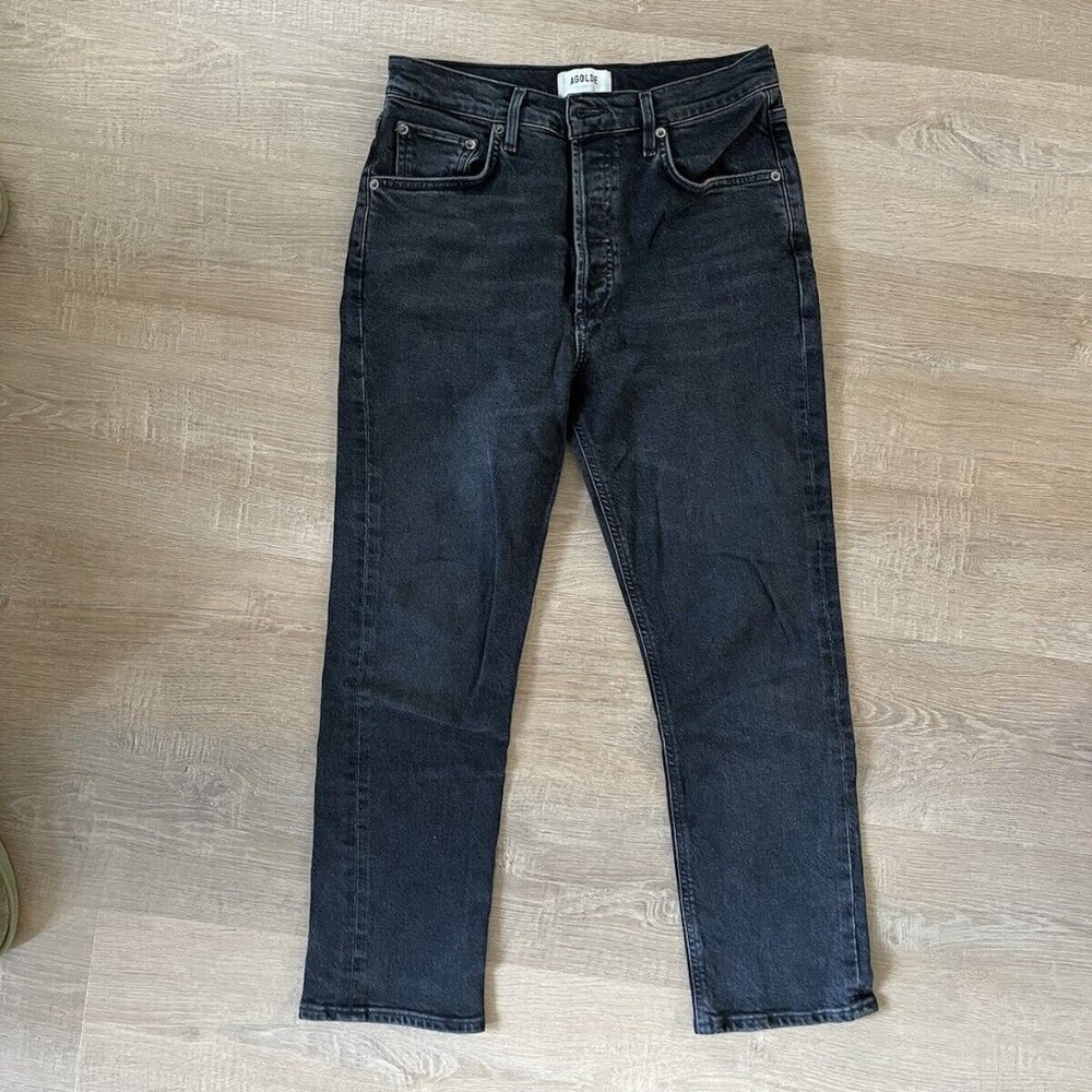 Agolde Jeans Women's 28x25 Faded Black Riley High Rise Straight Crop Cotton
